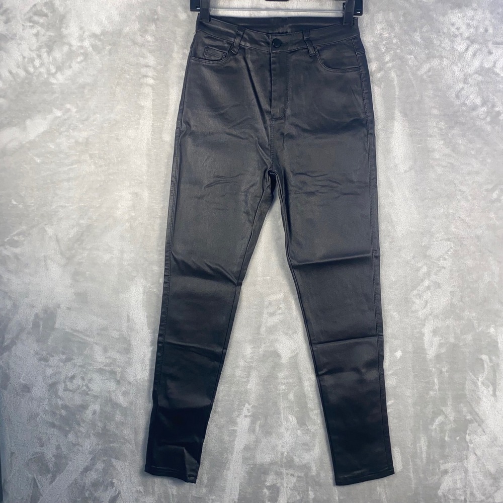 Avanova Women Faux Leather High Waist Leggings Stretchy‎ Tight Pants Black Sz S